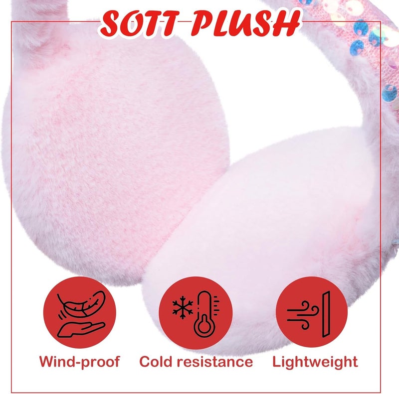 GSFY Ear Muffs Gloves Set for Kids Girls Adjustable Winter Sequin Faux Fur Windproof Warm Ear Warmer Outdoor - Image 3